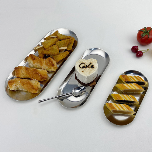 Nordic ins Korean stainless steel oval storage tray jewelry towel storage tray dessert tray oval snack tray