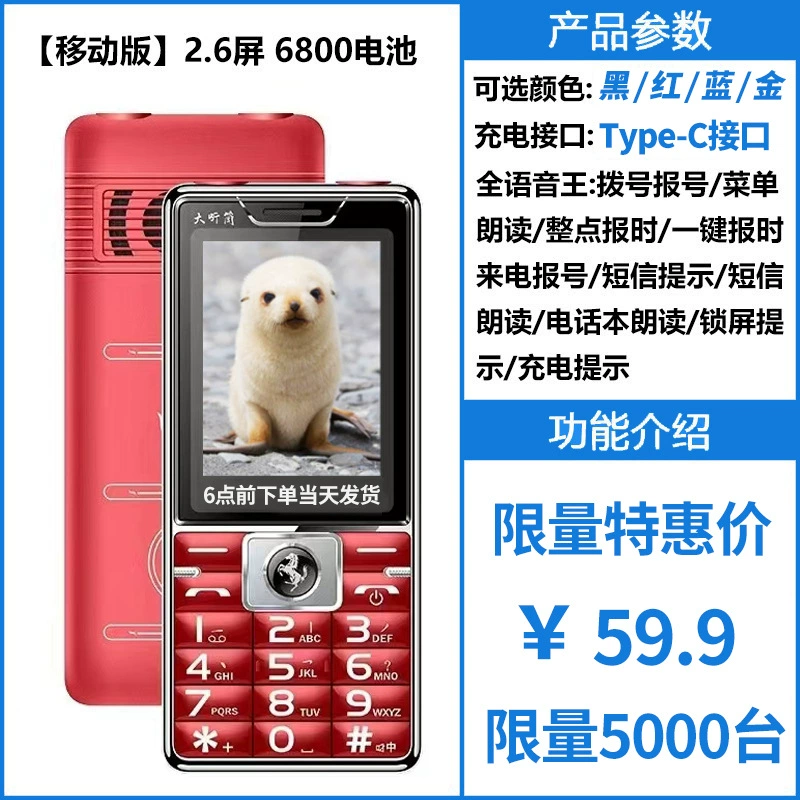 Mobile phone for elderly for students, support function for all network communication standards, 4G