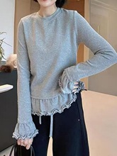 大码纯棉木耳边多层长袖t恤秋季新款胖mm超好看独特别致内搭上衣