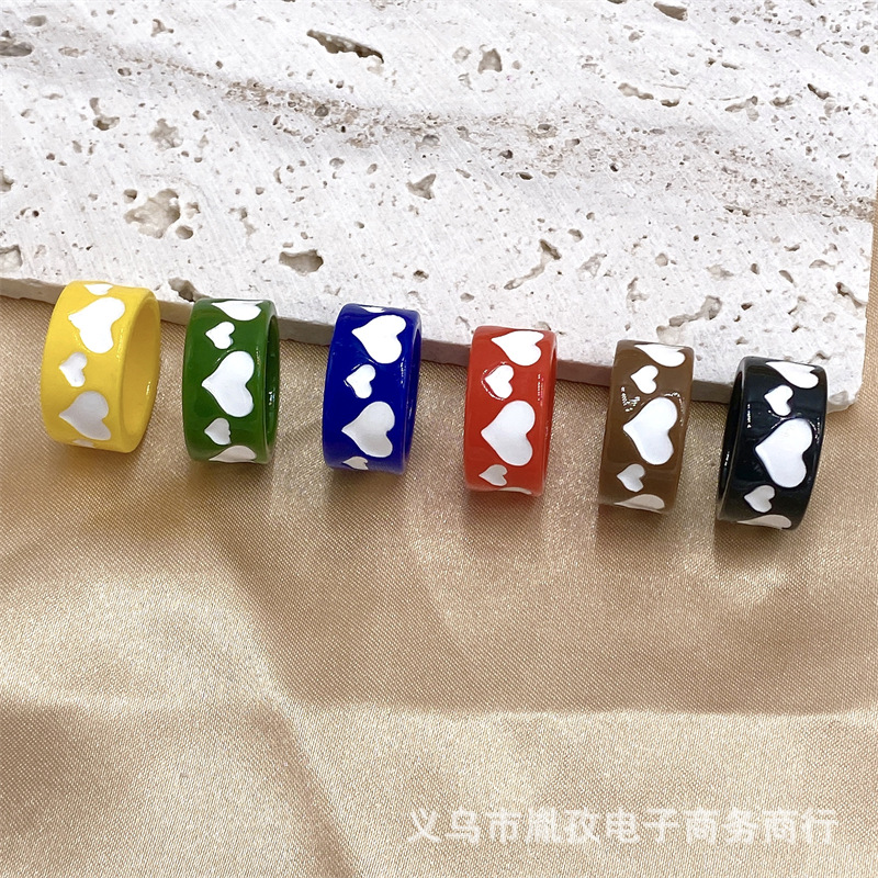 Nueva Corea del Sur ins estilo personalizado hecho a mano aceite goteo encantadora resina acrílico anillo transfronterizo chica lindo anillo