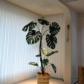 巨叶老桩龟背竹仿真绿植高端轻奢客厅室内仿生假花树大型落地盆栽