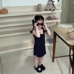 女童夏季吊帶裙女寶寶波點印花中長裙無袖彈力連衣裙韓版0015A018