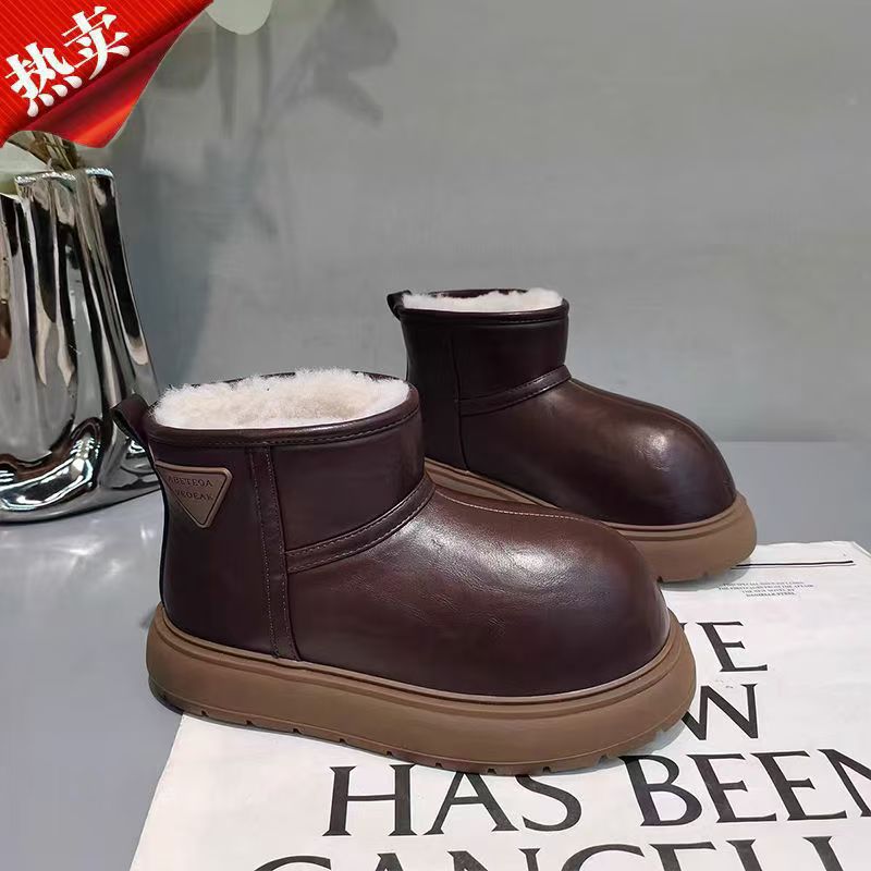 Niños cuero impermeable padres-hijos zapatos de nieve para niños y niñas calentamiento de lana gruesa zapatos de algodón grueso suela gruesa 2025 invierno image 8