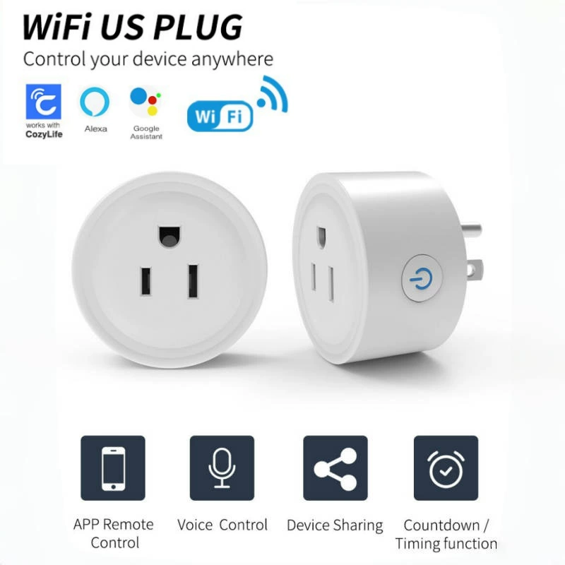 Умная розетка Wi-Fi, вилка стандарта США, 16А, приложение Cozylife, пульт дистанционного управления, совместимый с Alexa Google