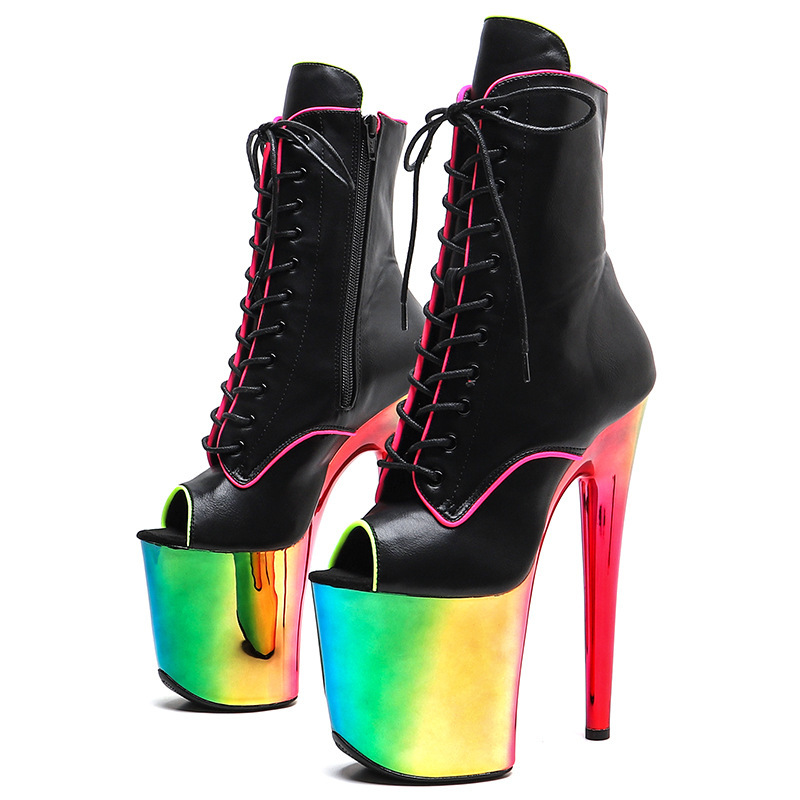 20cm New Style Colorful Electroplated High-Heeled Women's Shoes for Pole Dancing, Cross-Border Hot Sale 8inch Big Fish Mouth Low Boots 20cm New Style Colorful Electroplated High-Heeled Women's Shoes for Pole Dancing, Cross-Border Hot Sale 8inch Big Fish Mouth Low Boots