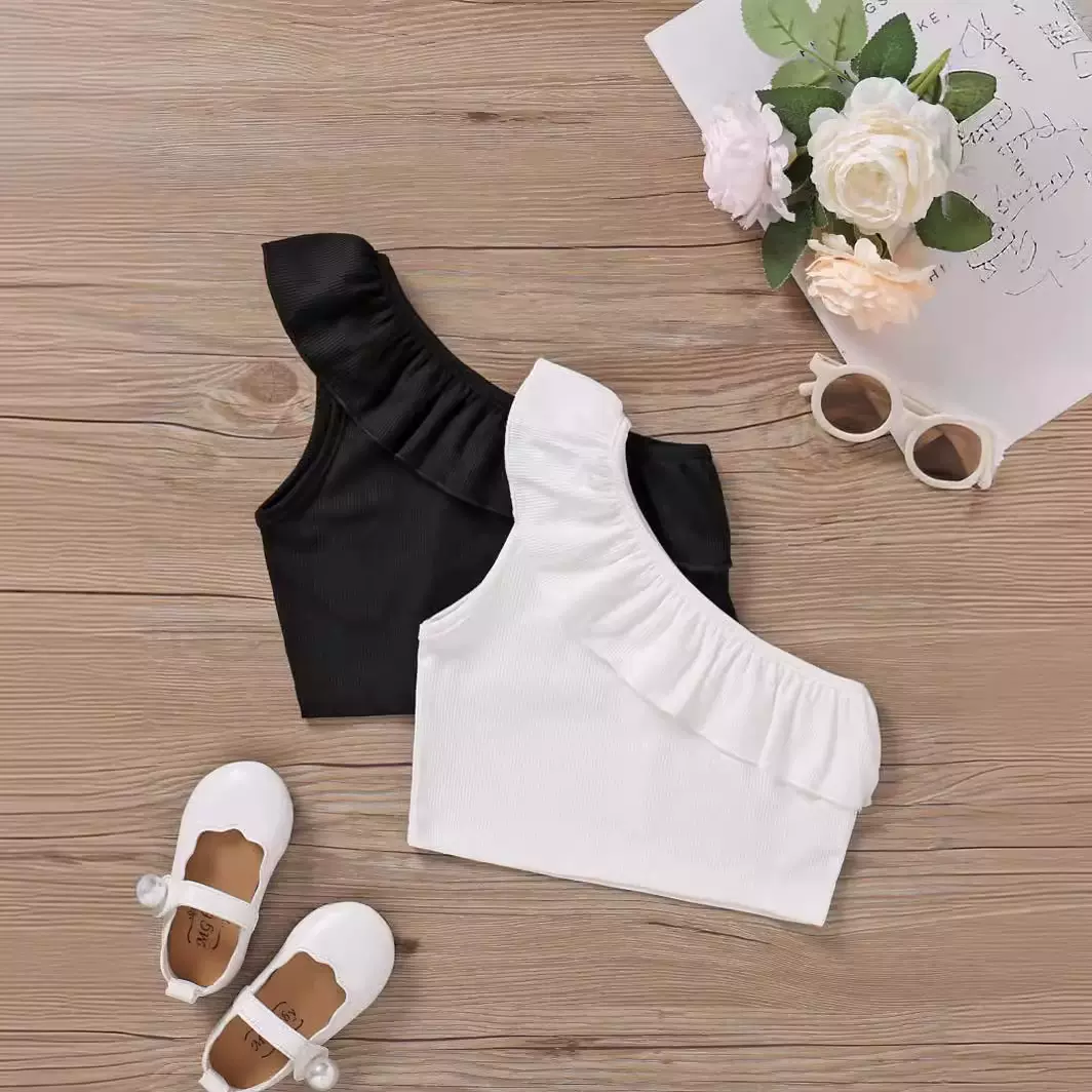 夏新款女童背心单肩欧美时尚荷花叶吊带衫四季可穿宝宝打底衫上衣