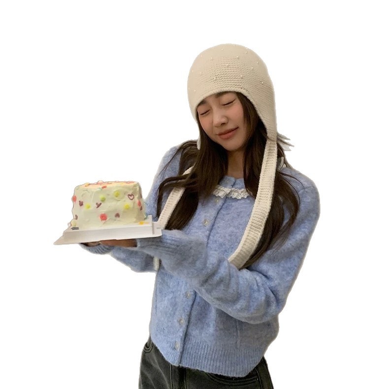 韩系毛衣女甜美清新可爱短款针织开衫简约蕾丝花边领2025早秋新款|undefined