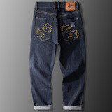 Джинсы, модные штаны, осенние, китайский стиль, с вышивкой, свободный прямой крой