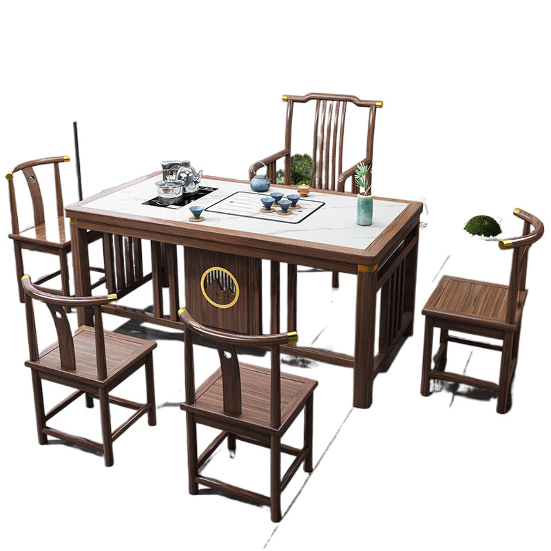 Tabla de té de balcón pequeña combinación de tabla de té de roca china pequeña tabla de té de madera maciza doméstica moderna tabla de té negra