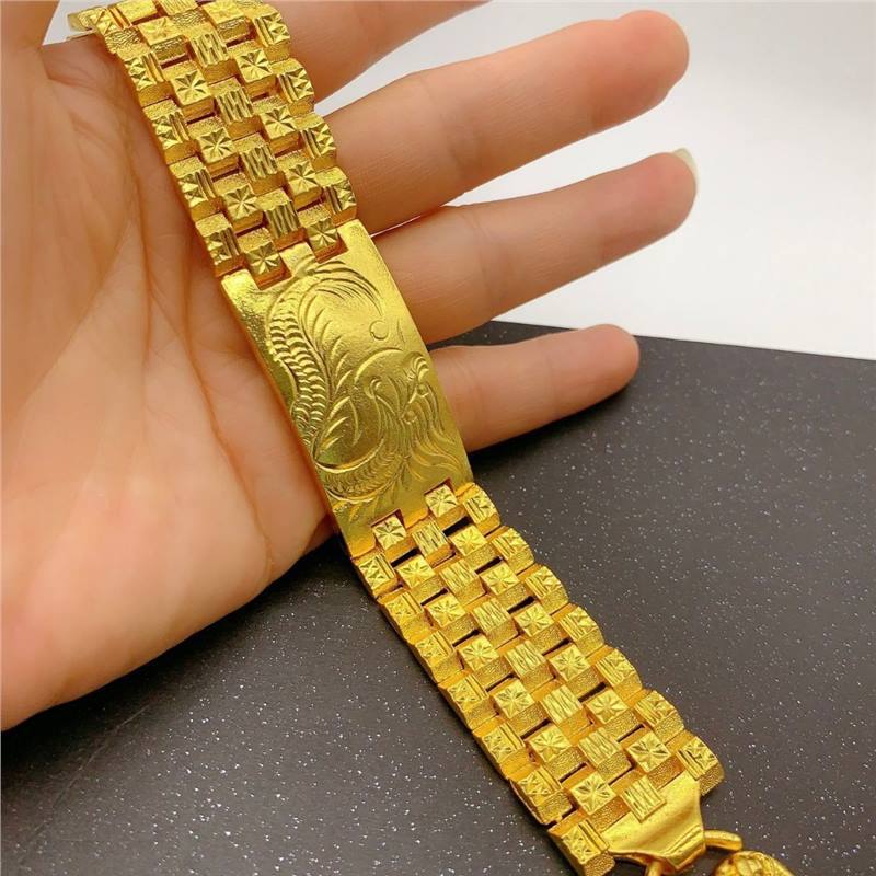 Brass Gold-Plated Chinese Style Dragon and Phoenix Men's Domineering Wide Version Boss Watch Chain Manufacturer Direct Sales Wholesale Live Broadcast One Piece