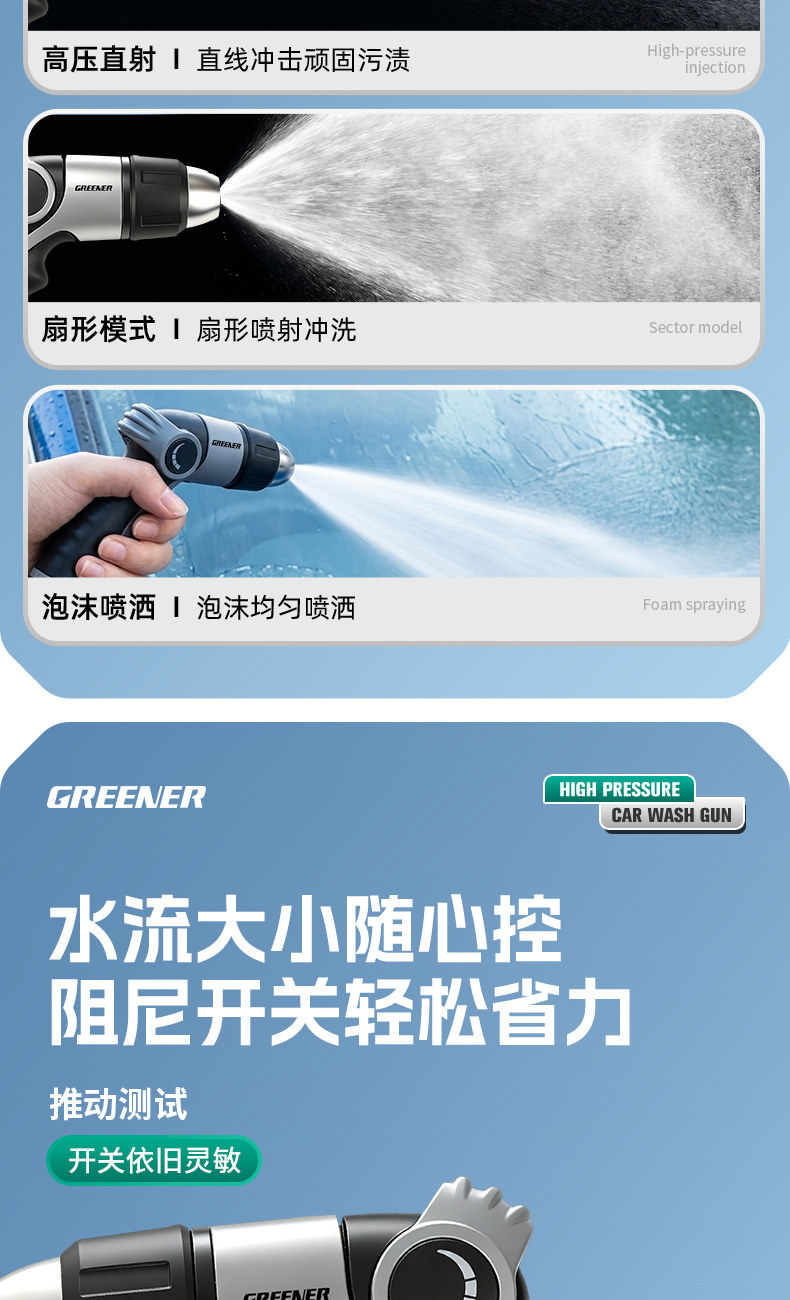 Green Forest High-Pressure Car Wash Water Gun for Home Use, Window and Yard Cleaning, Telescopic Hose, Connects to Tap Water, Powerful Pressure-Boosting Nozzle