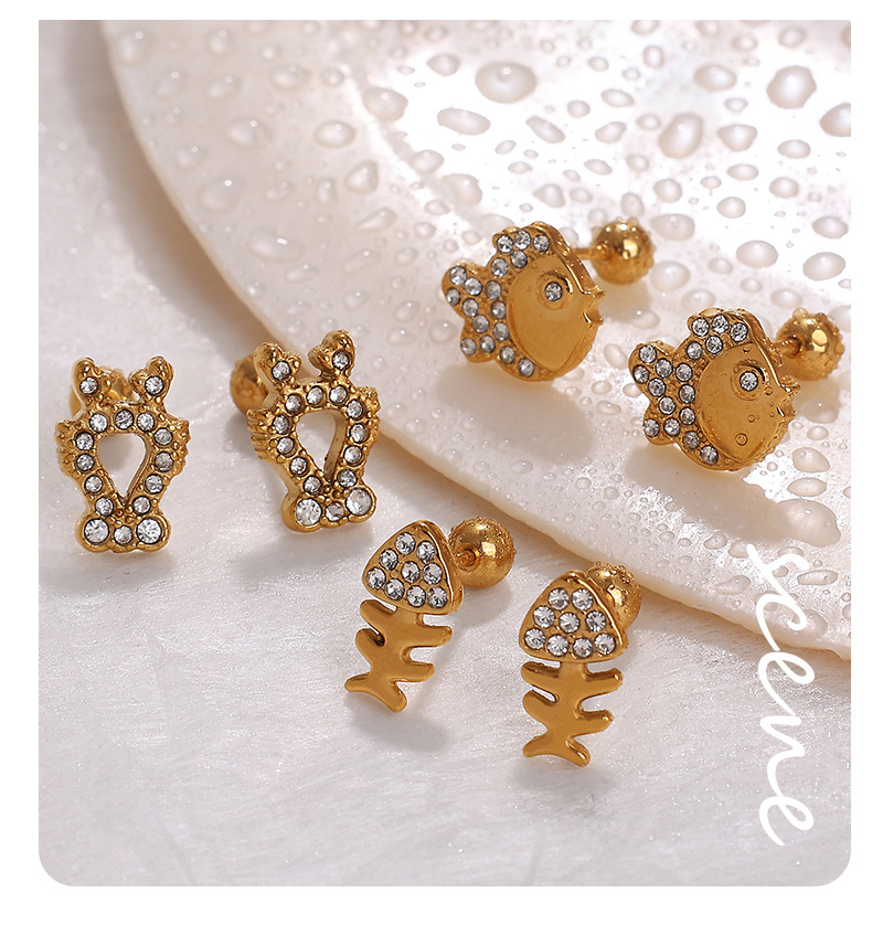 18K Real Gold Plated, Real Gold Plated Plating Material PVD Coated Real Gold Plated Animal Titanium Steel IG Style Cute Waterproof Non Tarnish Ear Studs
