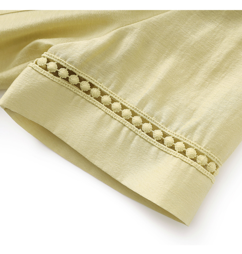 Áo sơ mi khoác pha vải lanh Tencel tay dài + quần short rộng thùng thình bộ hai mảnh mùa hè — Màu trắng chi tiết 18