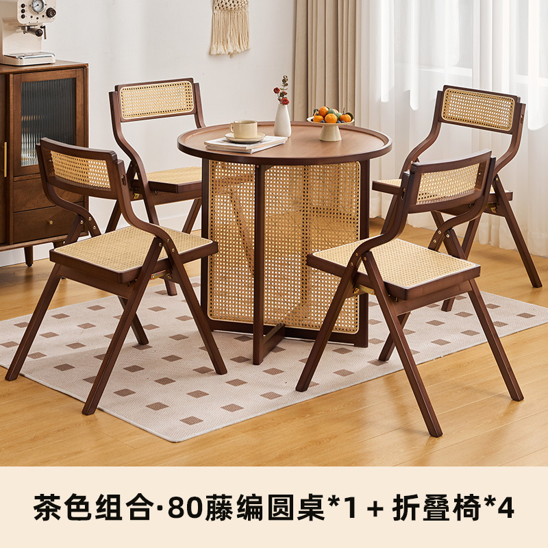 Combinación de mesa y silla de comedor de ratán japonés, mesa redonda de apartamento pequeño, balcón para el hogar, mesa de té de la casa de familia del sudeste asiático, estilo de troncos