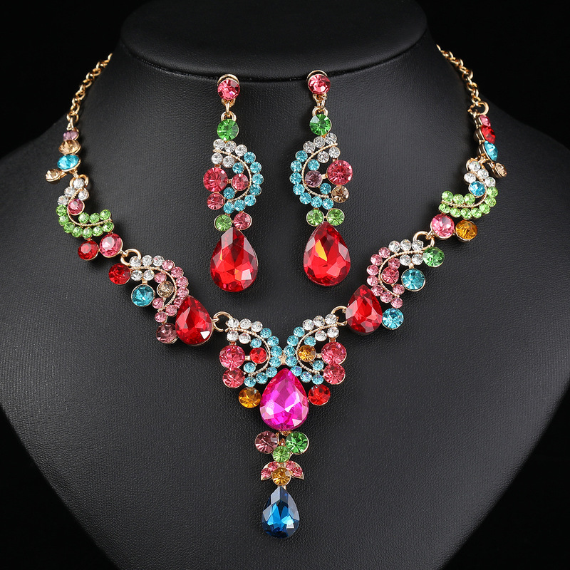 Europe and the United States hot-selling necklace earrings suit high sense three-piece bridal wedding accessories new foreign trade cross-border supply