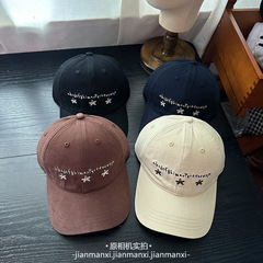 小花刺绣字母鸭舌帽女早秋季简约百搭显脸小宽檐棒球帽遮阳帽子男