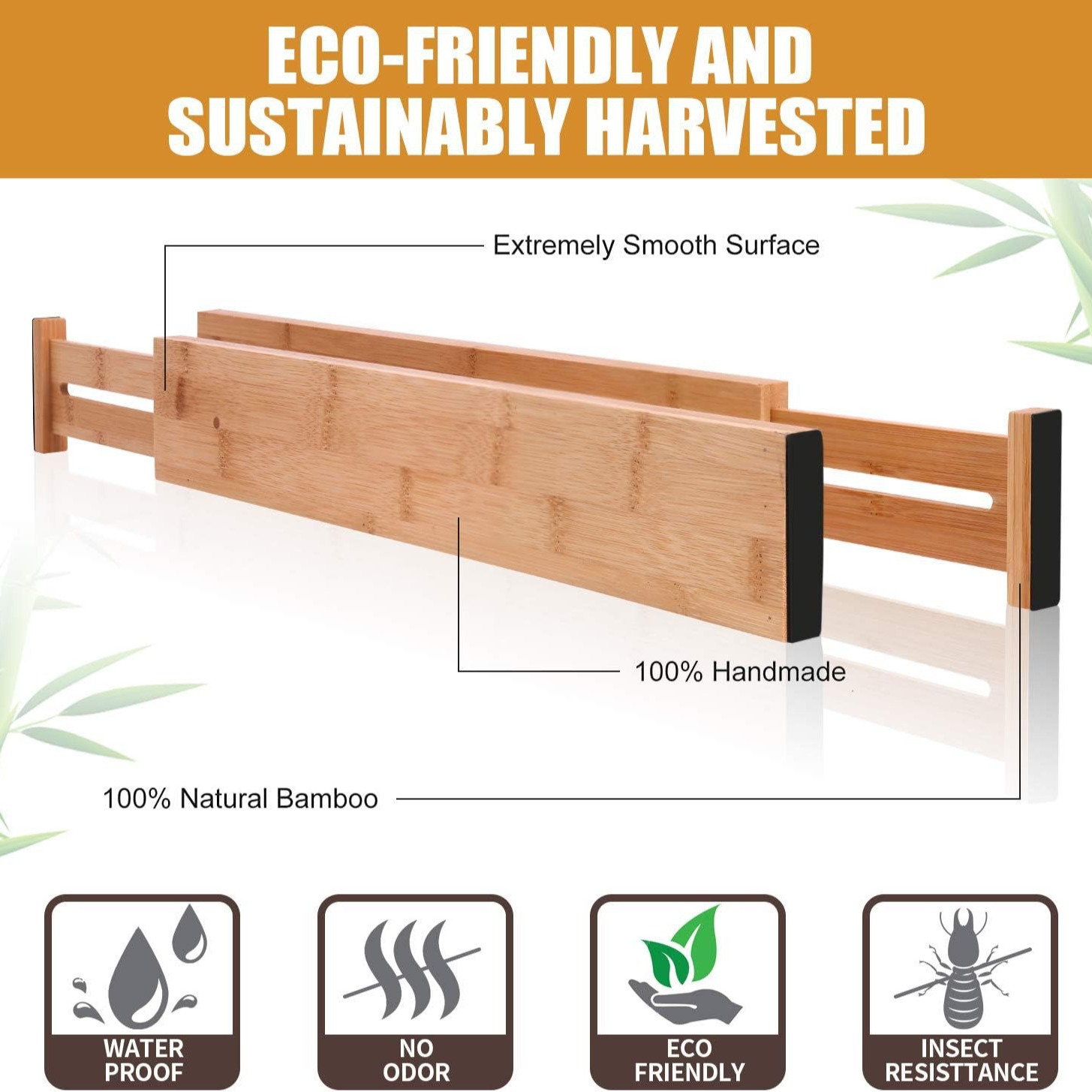 División de almacenamiento de cajón telescópico de bambú Nan bambú ajustable divisor de bambú conveniente partición de cocina doméstica