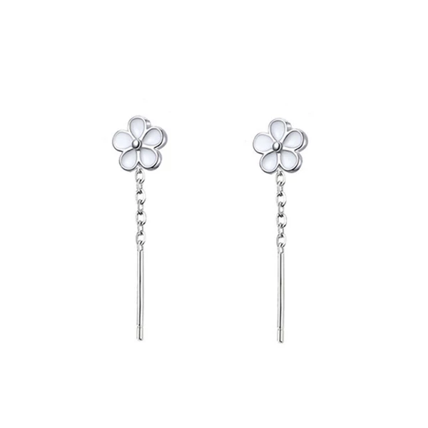 Platinum white earrings, flowered