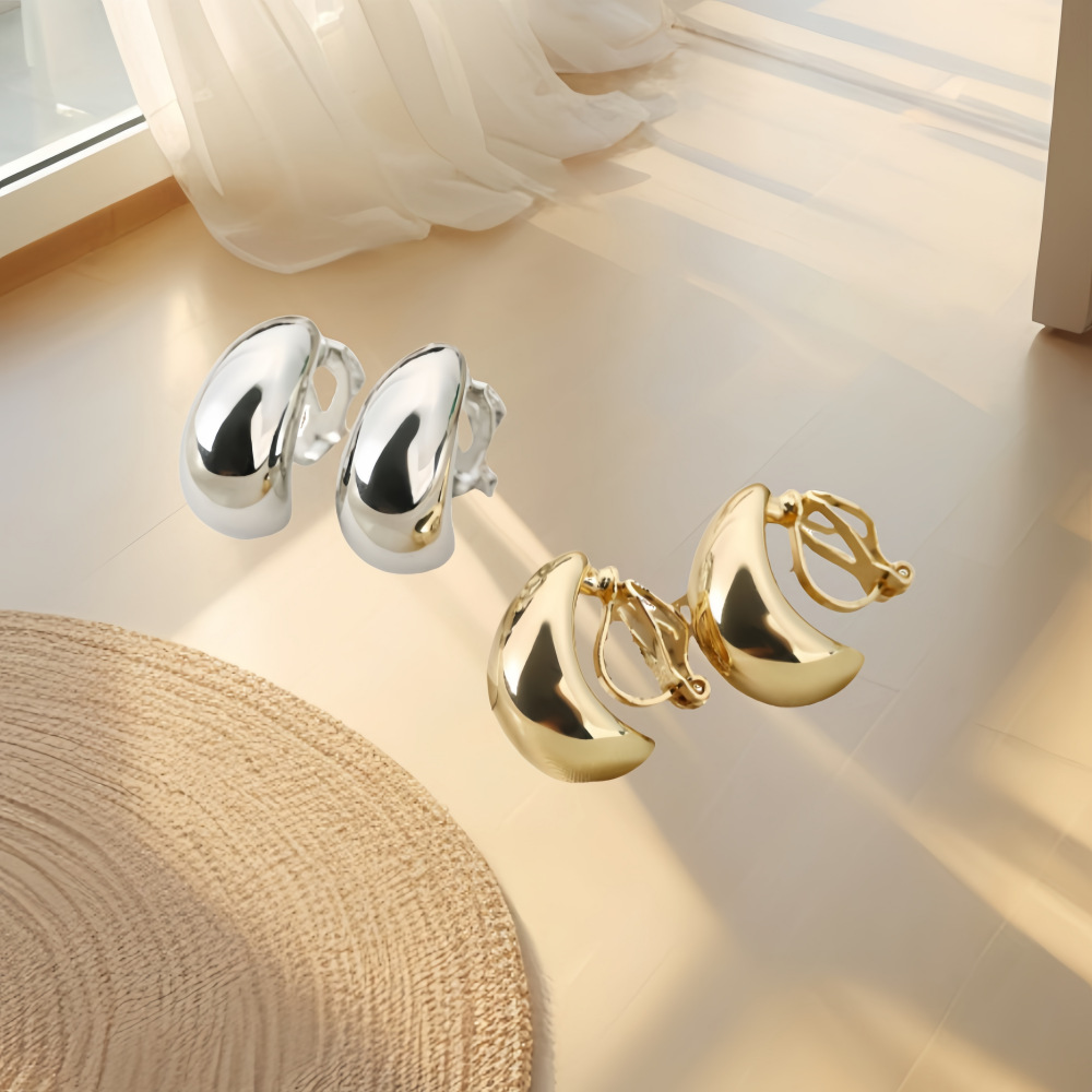 European and American Cross-border Fashion New Arrival Earrings French Drop Ear Clip Without Ear Holes Advanced Sense Simple Glaky Women's Fashion Earrings