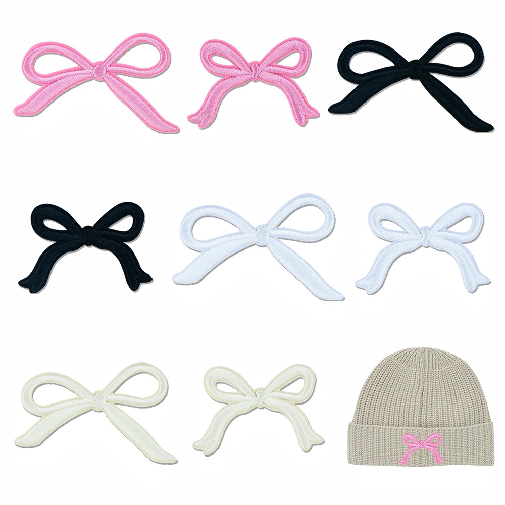 电脑绣花粉黑米白蝴蝶结刺绣布贴服装包包鞋帽装饰DIY补丁贴