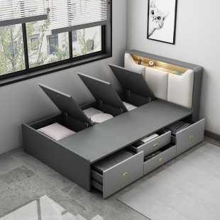 Bed Modern Simple Tatami Bedroom Multi-functional Children's Bed Desk Bookcase Integrated Storage Single Bed for Boys and Girls