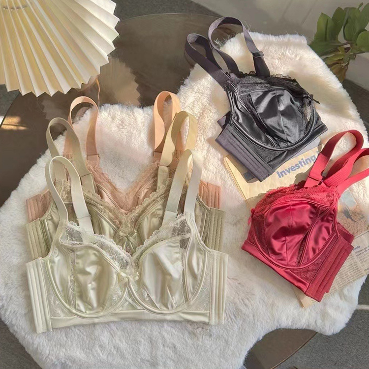El año de la vida, la ropa interior de satén de encaje sexy francés, las mujeres son delgadas y los pechos grandes son pequeños y sin costuras, sujetador de pecho ajustable
