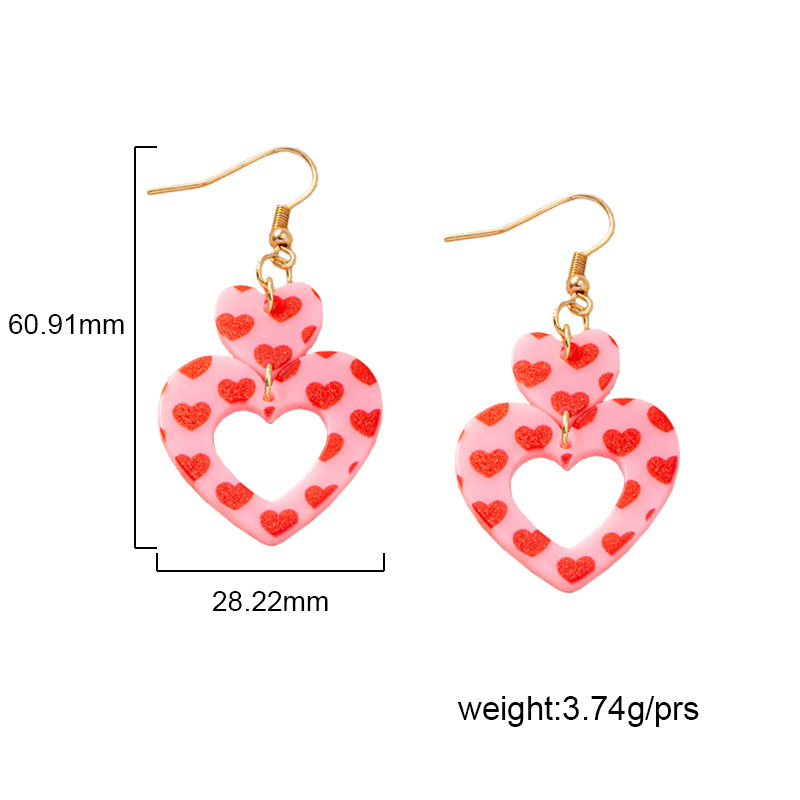 Fashion Double Heart Earrings Long Flower Acrylic Earrings Women Wholesale display picture 1