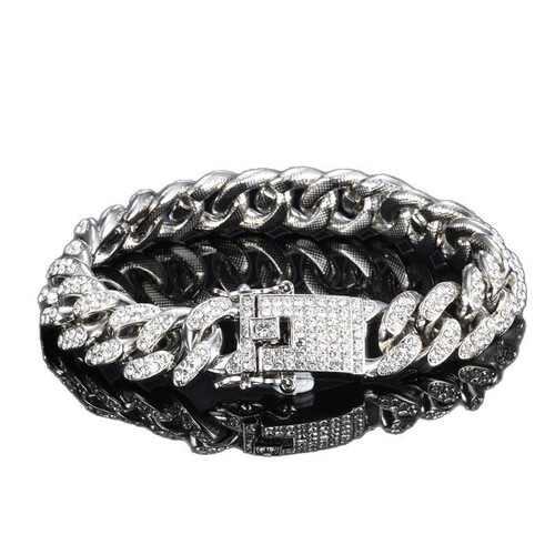 Diamond-embellished Cuban link bracelet for men, trendy, high-end, fashion, Western and European style, niche, personalized design, jewelry for women as gifts, accessories