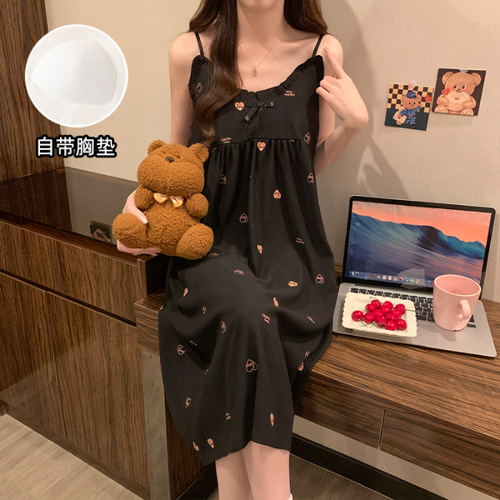 2025 pijamas de verano nubes de algodón cinturón cojín de pecho delgado vestido de pijama de suspensión fresco estudiante vestido de casa vestido unificado