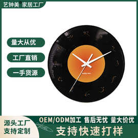 厂家定制跨境复古钟DIY咖啡厅酒吧墙时钟落日唱片钟黑胶唱片挂钟