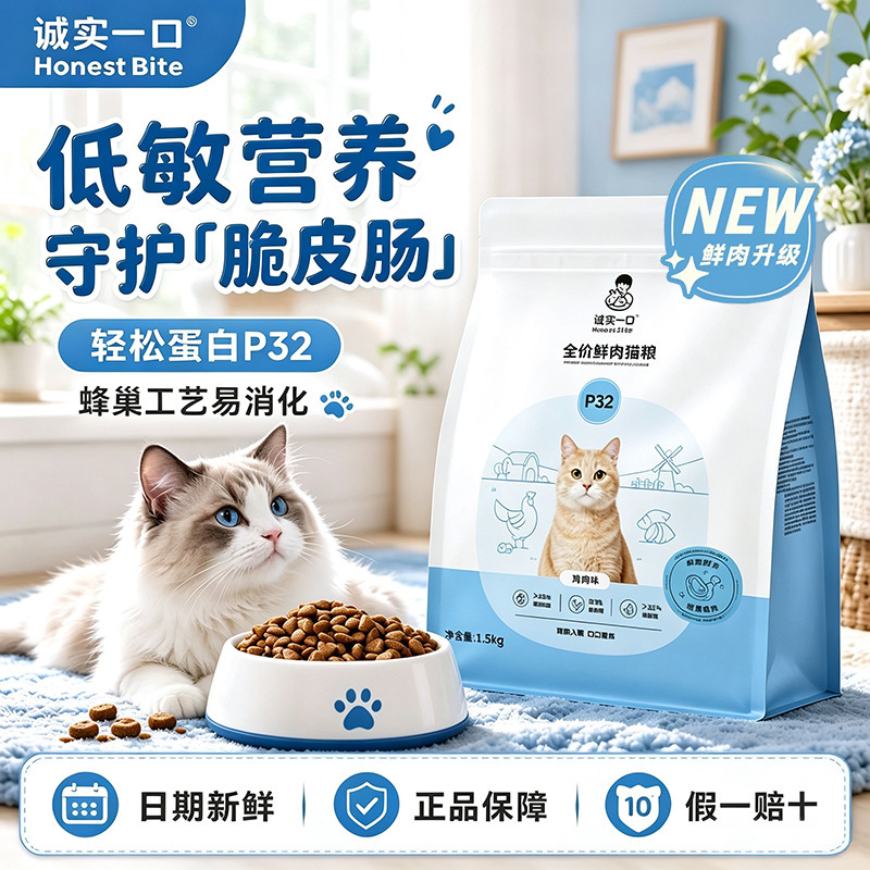 Honest One Cat Food P32 Full-price, all-stage cat food, hypoallergenic, nutritious and healthy, suitable for adult cats and kittens Honest One Cat Food P32 Full-price, all-stage cat food, hypoallergenic, nutritious and healthy, suitable for adult cats and kittens