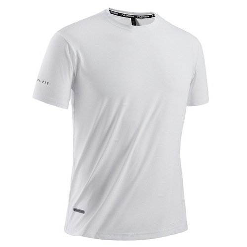 Men's Quick-Drying Ice Silk T-Shirt with Round Neck, Simple Print, Elastic, Breathable