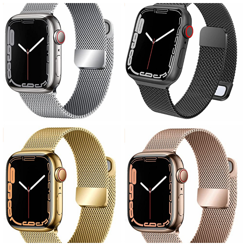 适用苹果S8手表不锈钢金属表带apple watch米兰尼斯双节磁吸腕带