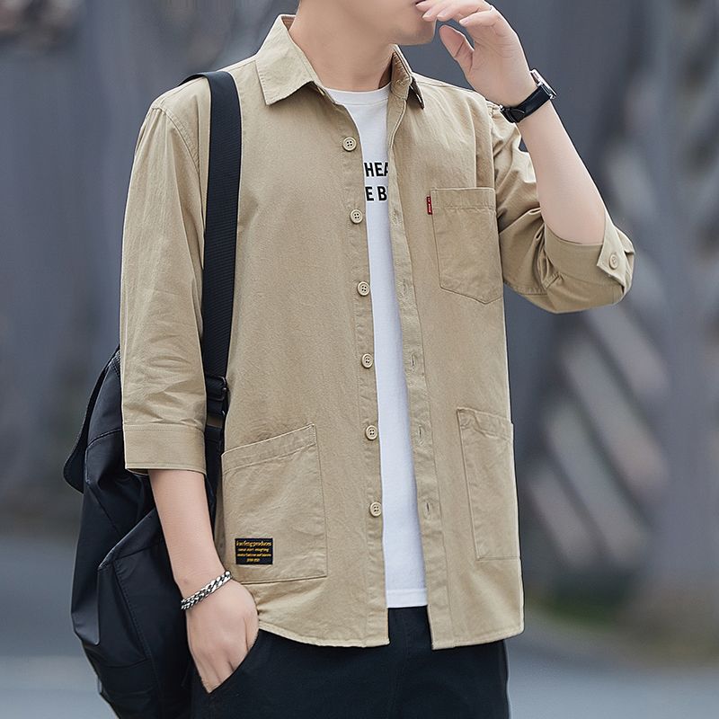 Summer seven-point sleeve shirt high-grade cotton non-ironing short sleeve shirt men's loose version of the overwear sleeve jacket wholesale