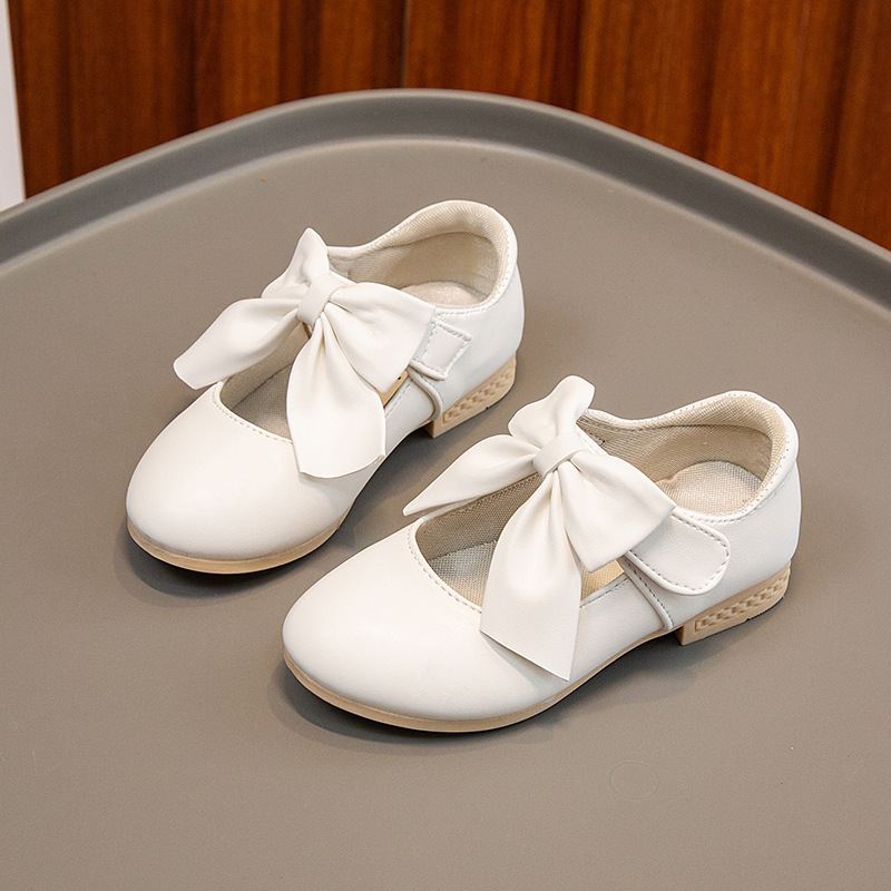 Foreign Trade Children's Shoes 2026 Spring and Autumn Style Girls' Leather Shoes White Shoes with Bowknot for Older Children Small High-Heeled Princess Shoes