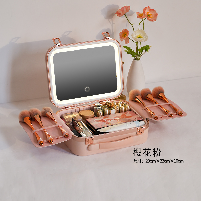 Estuche cosmético con espejo y luz caja de almacenamiento cosmético de gran capacidad portátil estuche de maquillaje profesional con luz LED