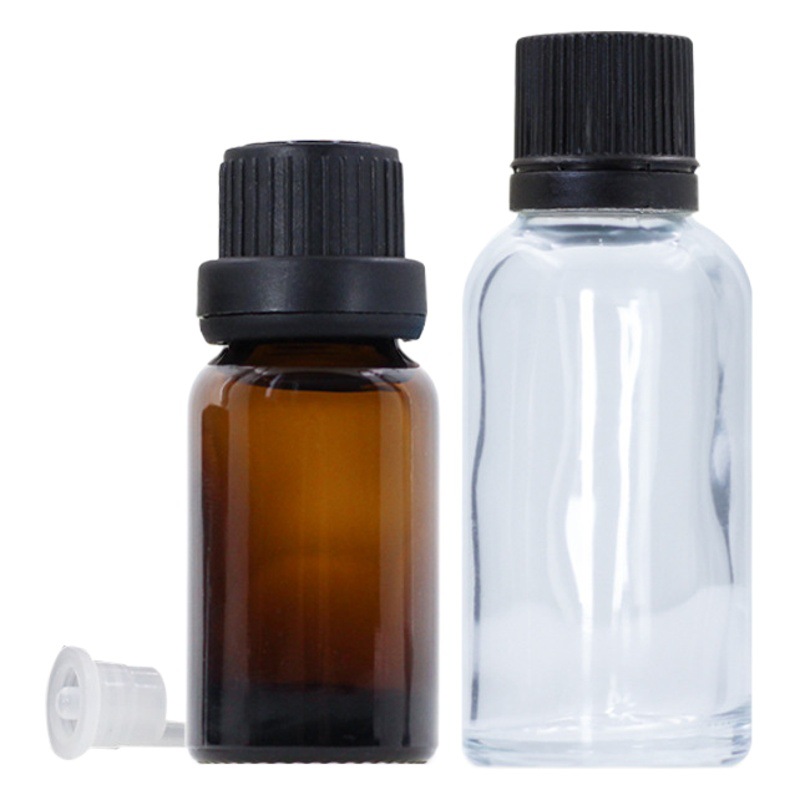 Botella de aceite esencial marrón de 50ml sub-botella 10ml Botella de esencia marrón a prueba de luz cubierta antirrobo botella de mezcla de aceite esencial de vidrio