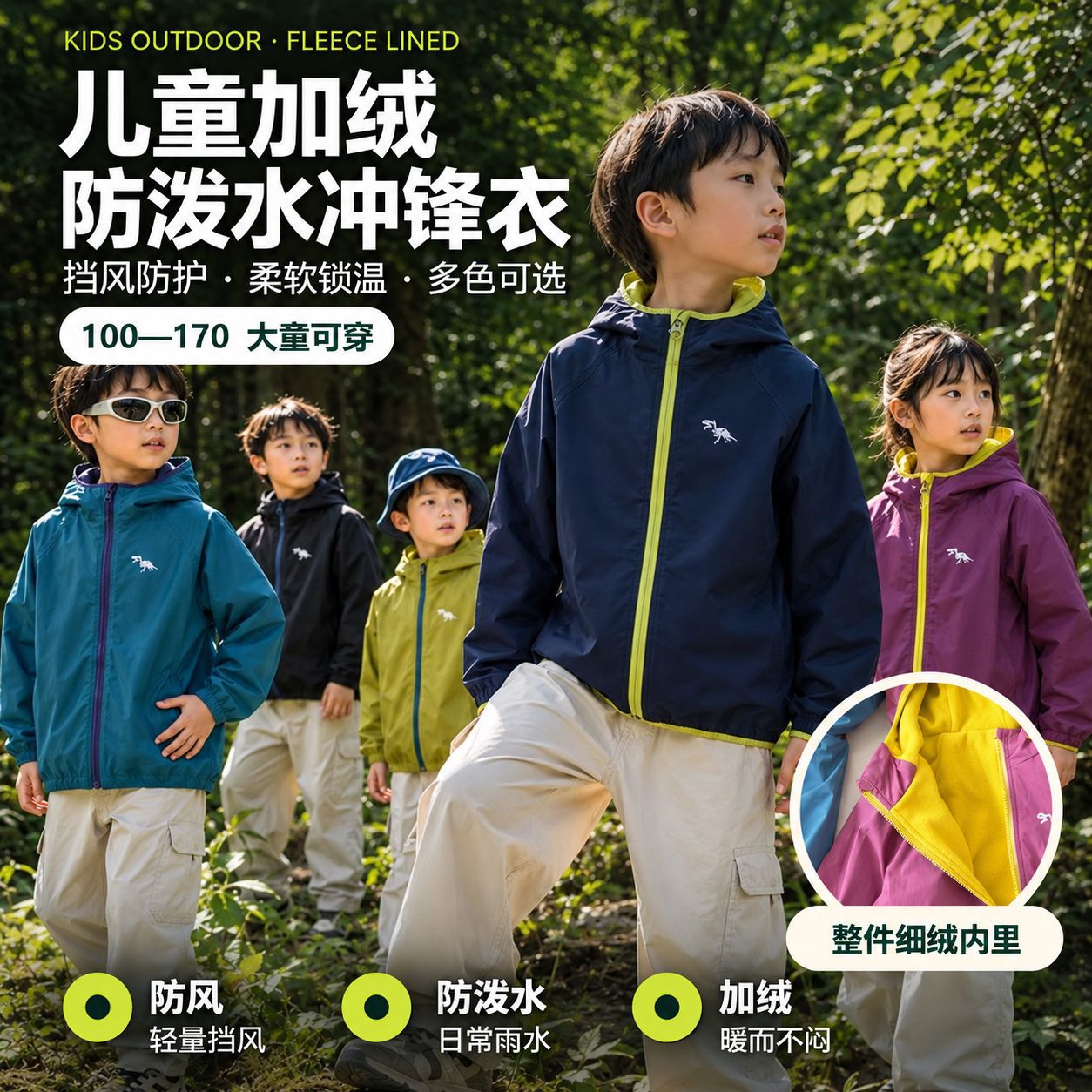 2026 New Children's Outdoor Fleece Jacket for Autumn and Winter, Sporty Style, Water-Resistant, Lightweight, Suitable for Boys and Girls, Ideal for Hiking
