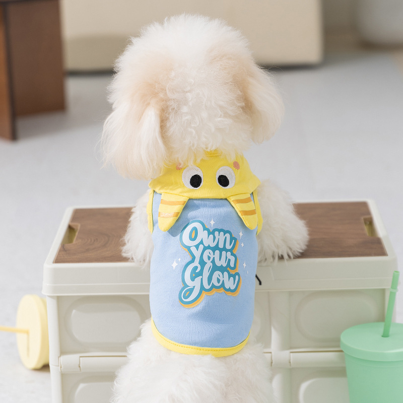 Nueva primavera y verano perro pequeño monstruo chaleco de dibujos animados gato de dos patas delgado transpirable lindo mascota ropa de peluche