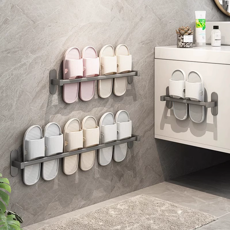 Punch-Free Wall-Mounted Slipper Rack, Gun Gray, 30–70 cm, Single & Multi-Size Options
