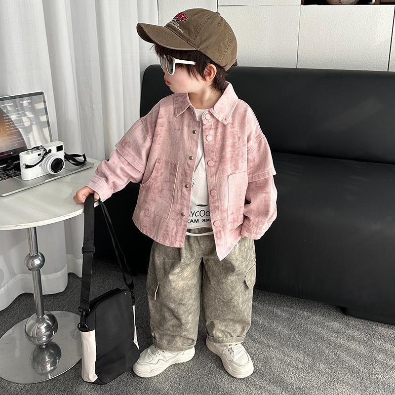 7060 traje de primavera y otoño para niños 2025 nuevo estilo teñido anudado para niños abrigo guapo traje de tres piezas versión coreana de moda para bebés