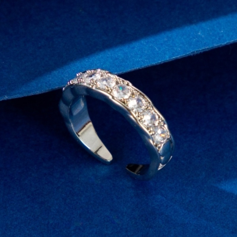 韩版时尚个性水钻戒指情侣精致铜镀金开口指环新娘新郎钻戒手饰品