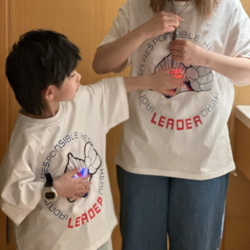 [Dab and glow] Light up parent-child wear, pure cotton short-sleeved boy T-shirt, mother-child wear, children's cartoon fun children's wear