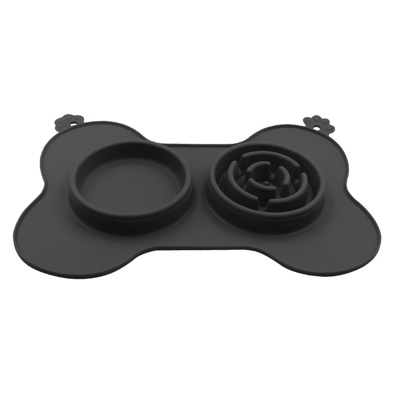 Transfronterizo nuevo silicona comida lenta perro tazón hueso doble tazón plegable ventosa antideslizante anti-choke beber gato y perro vajilla