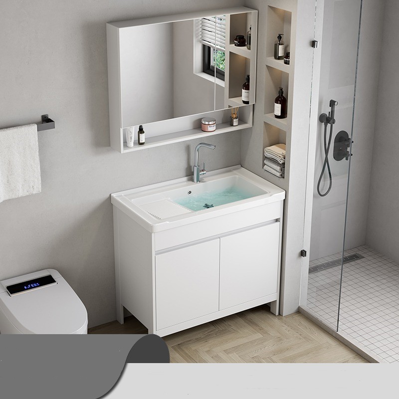 Moderno tipo de piso de aluminio espacio integrado lavabo de lavandería gabinete de baño combinación de baño lavabo