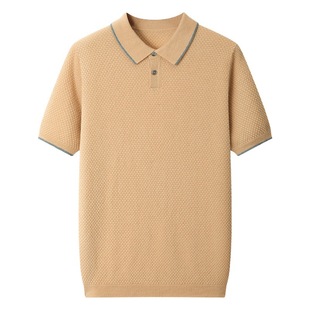 New short sleeve cashmere sweater men's 100 pure cashmere lapel T-shirt knitted sweater business casual half sleeve polo shirt