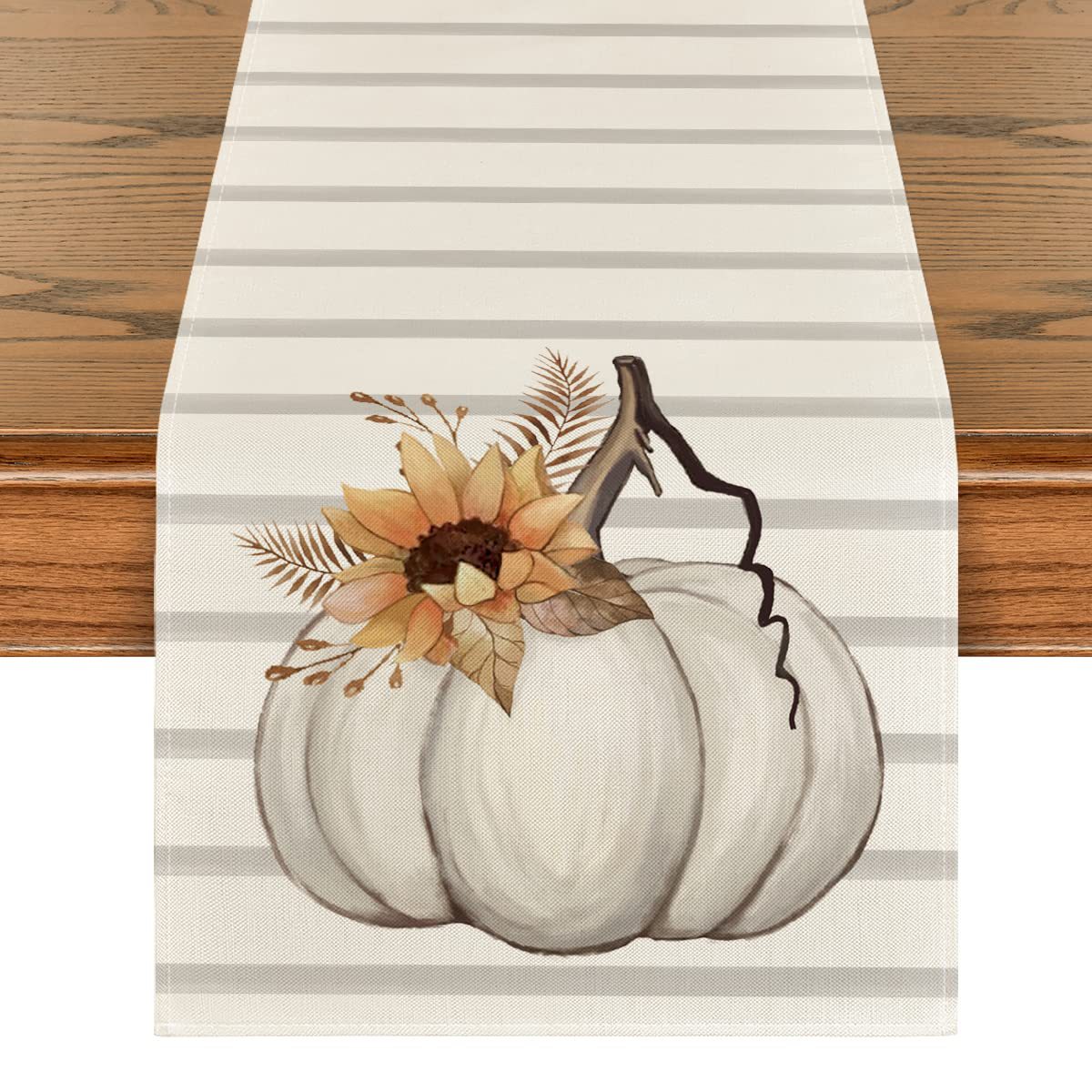 Bandera de mesa de Acción de Gracias calabaza lino almohadilla lavable toalla de mesa tela impresa antideslizante almohadilla de mesa rayas aislamiento térmico bandera de mesa image 10