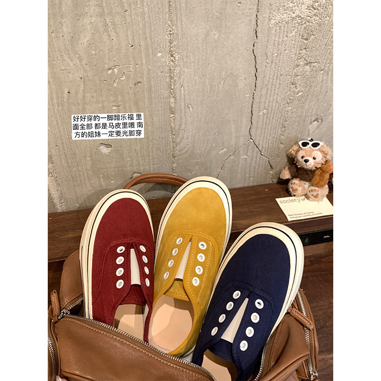 [Sheii Su Yinyin] Ready to Ship~ Lazy One-Legged Thick-Soled Casual Horsehide Loafers Women's Canvas Shoes