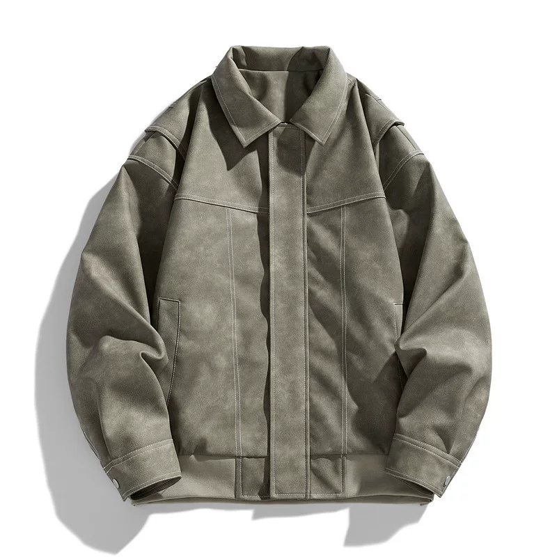 Пальто летнее retro polyurethane trend demi-season autumn мужская куртка для отдыха, американский стиль, свободный крой