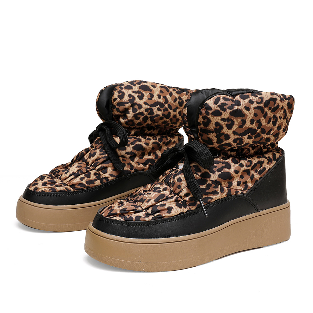 Exportación transfronteriza rusa botas de nieve publicas al por mayor de moda femenina impresión de leopardo una pieza